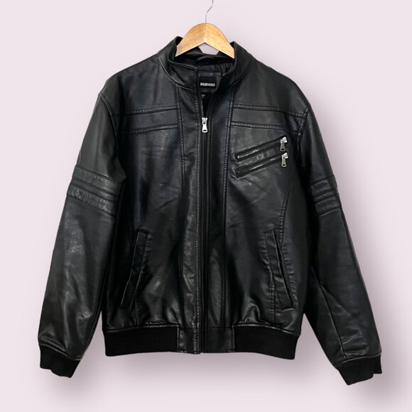 Murano Men's Bomber Black Leather Jacket Full Zip Size Large - Picture 1 of 11